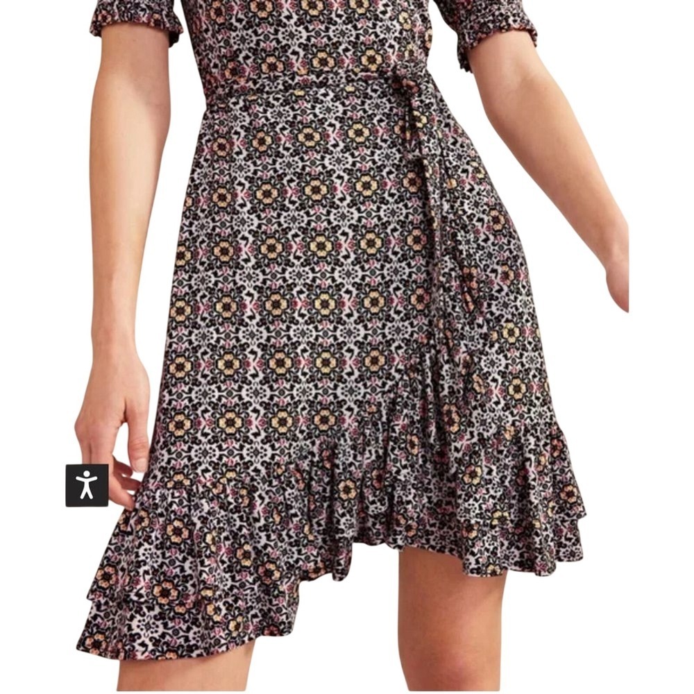 Boden Ruffle Wrap Stretch Jersey Mini Dress Black Opulent Pome Women's sz 2 New - Picture 4 of 11